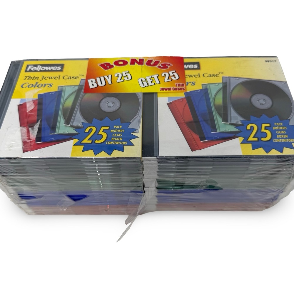 Slim CD Jewel Case Colors Pack of 50 Fellowes Sealed NEW DVD 98317